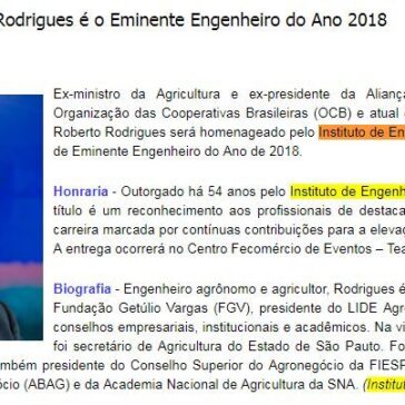 ENGENHEIRO DO ANO: Roberto Rodrigues é o Eminente Engenheiro do Ano 2018 – Sistema Ocepar