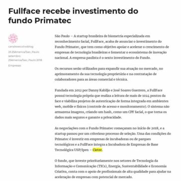 Fullface recebe investimento do fundo Primatec – Canal Executivo Blog