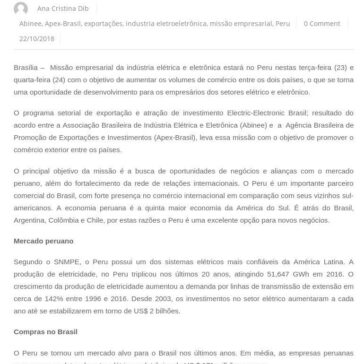 Mercado peruano é alvo de missão empresarial da indústria elétrica e eletrônica brasileira – Comex do Brasil