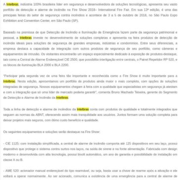 Intelbras apresenta solução completa para Detecção de Incêndio na Fire Show 2018 – SEGS