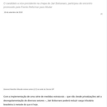 Em encontro promovido pela Reformar para Mudar, General Hamilton Mourão promete reduzir a carga tributária. -Editor – A ENTIDADE, CONGREGA AS MAIORES ASSOCI – ODTUR