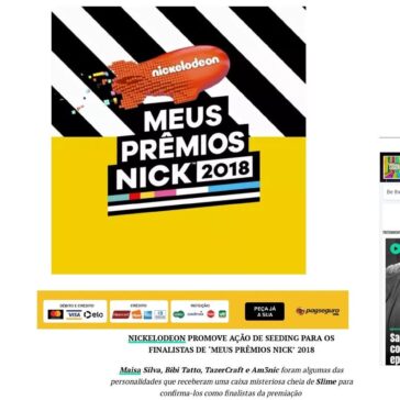 NICKELODEON PROMOVE AÇÃO DE SEEDING PARA OS FINALISTAS DE “MEUS PRÊMIOS NICK? 2018 – Portal !Yoba