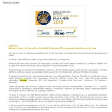 Missão comercial do setor eletroeletrônico terá 22 empresas brasileiras em Lima – Feiras do Brasil