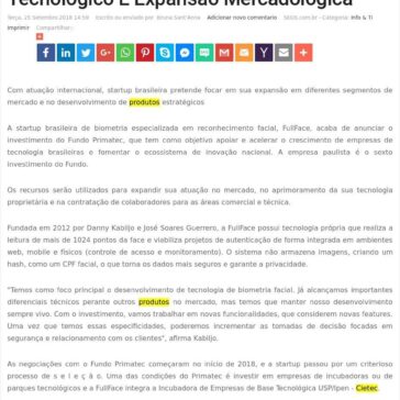 Fullface Recebe Investimento Do Fundo Primatec Para Desenvolvimento Tecnológico E Expansão Mercadológica – SEGS