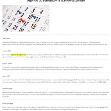 Agenda da semana – 18 a 24 de setembro – Amantes da Vida