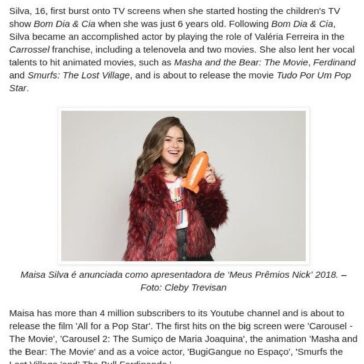 Maisa Silva to Host Nickelodeon’s Brasil’s ‘Meus Prêmios Nick 2018’ – NickALive