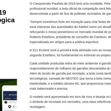 Campeonato Paulista de 2019 terá bola ecológica – Yahoo! Vida e Estilo