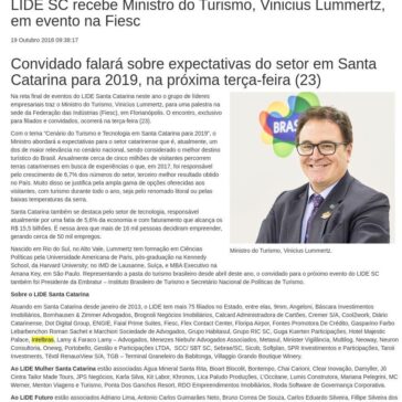 LIDE SC recebe Ministro do Turismo, Vinicius Lummertz, em evento na Fiesc – Gazeta das Praias