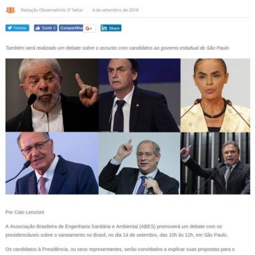 ABES promove debate sobre saneamento entre candidatos à Presidência – Observatório do 3° Setor
