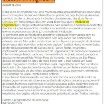Agência Seg News participará de Seminário sobre Acidentes Prediais promovido pelo Instituto de Engenharia – Ccpsegnews