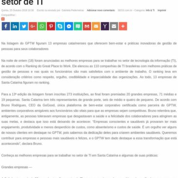 Catarinenses se destacam no ranking de melhores empresas para se trabalhar no setor de TI – SEGS