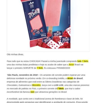 Bala 7 Belo da Arcor vira sorvete em co-branding inédito – Ingrid Raggio