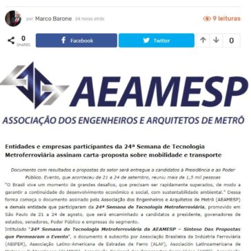 Entidades e empresas participantes da 24ª Semana de Tecnologia Metroferroviária assinam carta-proposta sobre mobilidade e transporte – BrandPress