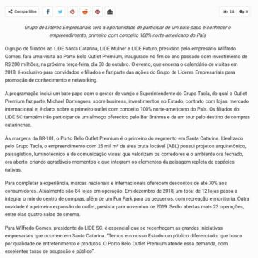 LIDE Santa Catarina realiza Day Out no Porto Belo Outlet Premium – Hora da Notícia