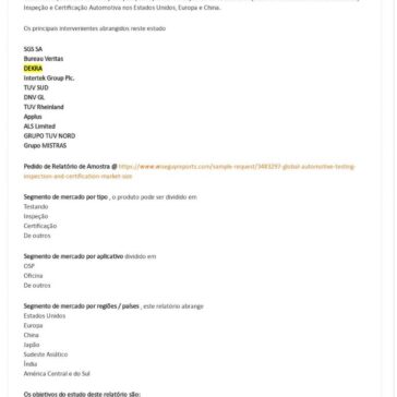 Mercado de Testes, Inspeção e Certificação Automotiva. Visão, Tendência e Oportunidades Globais de 2018 – ICrowdNewswire