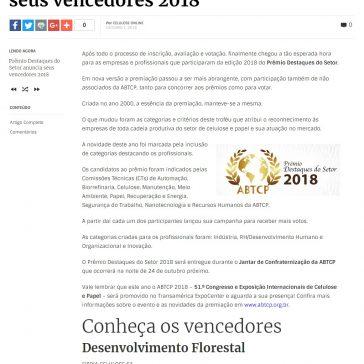Prêmio Destaques do Setor anuncia seus vencedores 2018 – Celulose Online