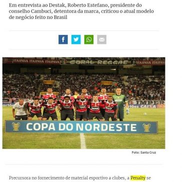 Para Penalty, fornecimento de material esportivo só dá prejuízo – Destak (On-line)