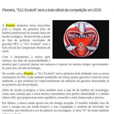 Penalty cria bola em tecido ecológico para o Paulistão – FutGestão