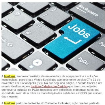 Intelbras patrocina Virada Social e disponibiliza vagas de emprego para PCDs – Rede Press