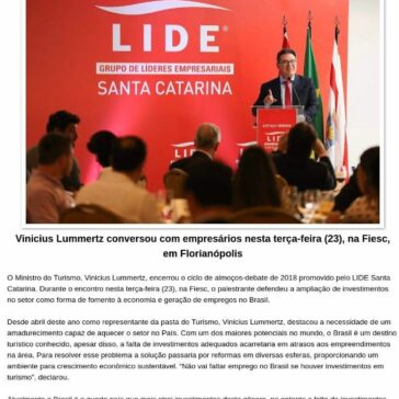 Em palestra no LIDE SC Ministro do Turismo defende mudança no modelo econômico para atrair investimentos – Agito Social By Franciele Rodrigues