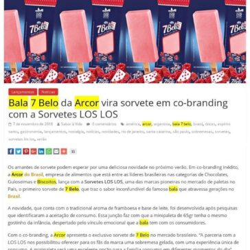 Bala 7 Belo da Arcor vira sorvete em co-branding com a Sorvetes LOS LOS – Sabor à Vida Gastronomia