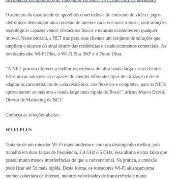 NET lança soluções que potencializam a cobertura da internet – Novo Jornal