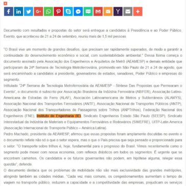 Entidades e empresas participantes da 24ª Semana de Tecnologia Metroferroviária assinam carta-proposta sobre mobilidade e transporte – SEGS
