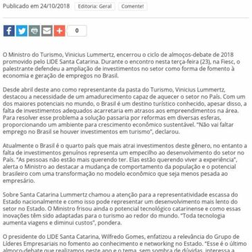 Em palestra no LIDE SC Ministro do Turismo defende mudança no modelo econômico para atrair investimentos – Floripa News