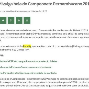 FPF divulga bola do Campeonato Pernambucano 2019 – Blog doTorcedor