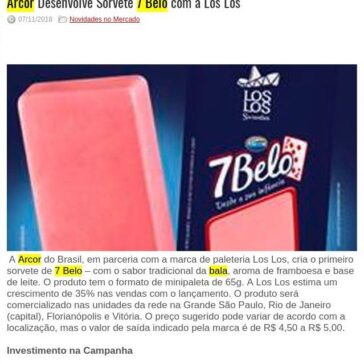 Arcor Desenvolve Sorvete 7 Belo com a Los Los – Rede Press