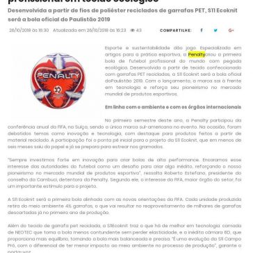 Pioneirismo no futebol: Penalty cria bola profissional em tecido ecológico – JE Online