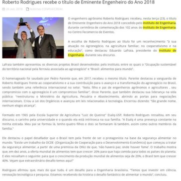 Roberto Rodrigues recebe o título de Eminente Engenheiro do Ano 2018 – Mútua