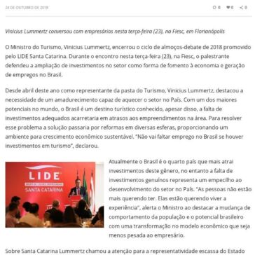 Em palestra no LIDE SC Ministro do Turismo defende mudança no modelo econômico para atrair investimentos – Blog do Prisco