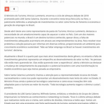 Em palestra no LIDE SC Ministro do Turismo defende mudança no modelo econômico para atrair investimentos – Jornal Floripa