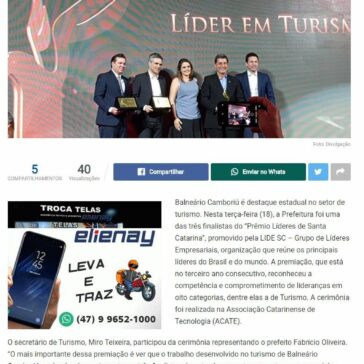 Balneário Camboriú é finalista do “Prêmio Líderes’ na categoria Turismo -BC Notícias