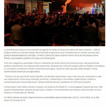 LIDE Santa Catarina premia empresários catarinenses- Portal MakingOf