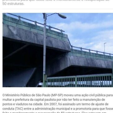MINISTÉRIO PÚBLICO QUER MULTAR PREFEITURA DE SP POR FALTA DE MANUTENÇÃO DE VIADUTOS – Portal F11