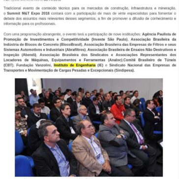Summit M&T Expo 2018 reunirá especialistas para debater construção, mineração e infraestrutura – Campo Grande Notícias