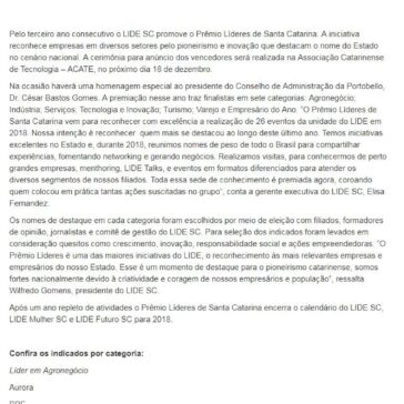 Prêmio Líderes reconhecerá empresários de Santa Catarina -ESTRUTURA de Comunicação e Assessoria de Imprensa