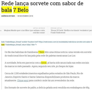 Rede lança sorvete com sabor de bala 7 Belo – Metrô News