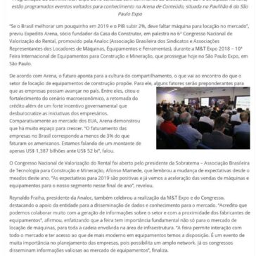 Se PIB crescer 2% em 2019 pode faltar máquinas para construção, alertou palestrante na M&T Expo – Jornal Dia Dia