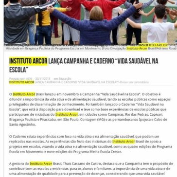 INSTITUTO ARCOR LANÇA CAMPANHA E CADERNO “VIDA SAUDÁVEL NA ESCOLA” – Agência Social de Notícias