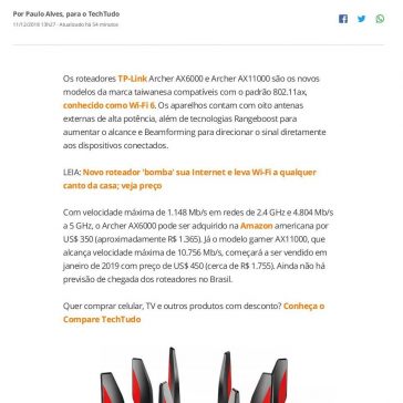 TP-Link anuncia roteadores para Wi-Fi 6 com velocidades até 11 mil Mb/s-Tech tudo