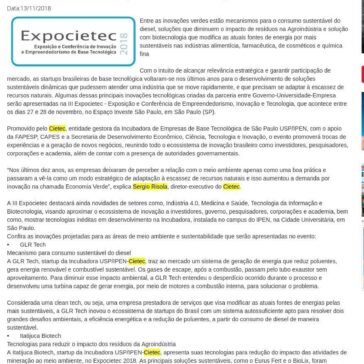 Tecnologias inovadoras para as áreas de Meio Ambiente e Sustentabilidade são apresentadas na Expocietec 2018 – Revista Meio Filtrante Online