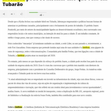 Intelbrás pode se instalar ano que vem em Tubarão-Noticom