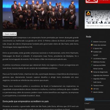 Prêmio reconhece empresas que cresceram ou melhoraram gestão em 2018 – 10/12/2018-Vip Ceo