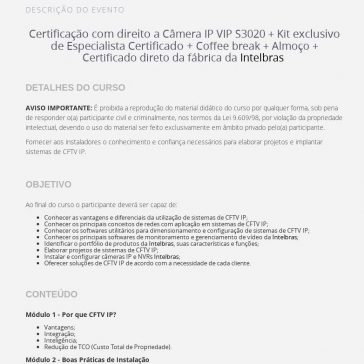 Certificação de CFTV IP -Sympla