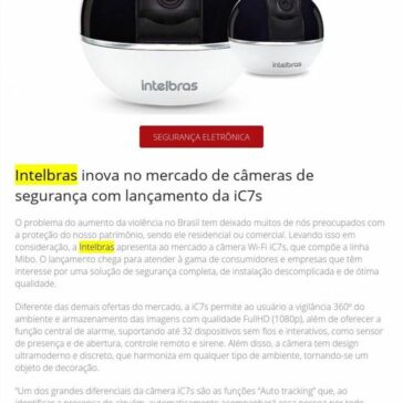 Intelbras inova no mercado de câmeras de segurança com lançamento da iC7s-Revista Segurança Eletrônica