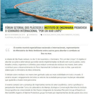 Fórum Setorial dos Plásticos e Instituto de Engenharia promovem o Seminário Internacional “Por um Mar Limpo” – S U P R I M A T E C