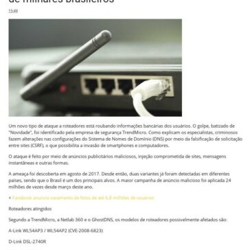 Novo golpe em roteadores rouba dados bancários de milhares brasileiros-Central Brasil Noticias